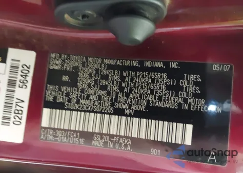 2007 Toyota Sienna Le из США, поврежденный, VIN 5TDZK23CX7S072205